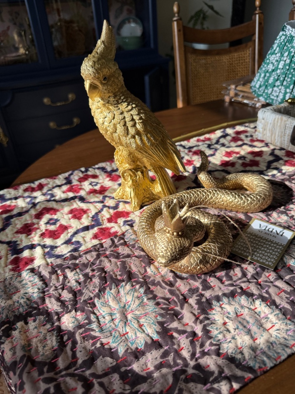 2 Gold-tone animal decor set bird and snake